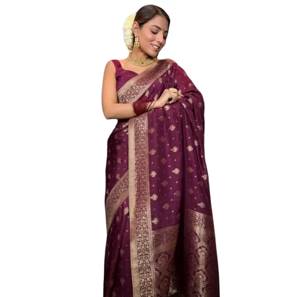 Women's Silk Printed Saree With Unstitched Blouse 5.5Mtr (Wine)
