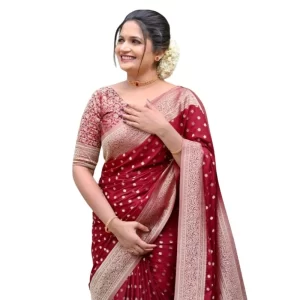 Women’s Silk Printed Saree With Unstitched Blouse 5.5Mtr (Maroon)
