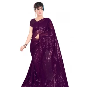 Women’s Georgette Embellished Sequnece Bollywood Saree With Unstitched Blouse 5.5Mtr (Purple)