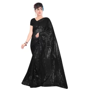 Women’s Georgette Embellished Sequnece Bollywood Saree With Unstitched Blouse 5.5Mtr (Black)