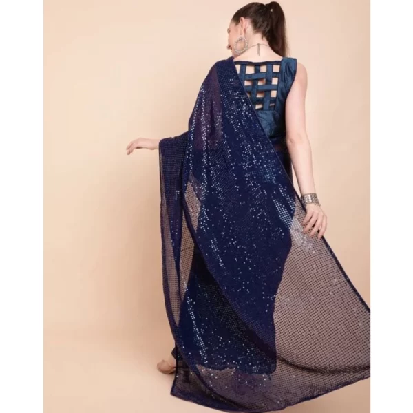 Women's Georgette Embellished Sequnece Bollywood Saree With Unstitched Blouse 5.5Mtr (Blue)