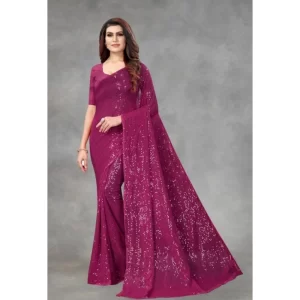Women’s Georgette Embellished Sequnece Bollywood Saree With Unstitched Blouse 5.5Mtr (Purple)