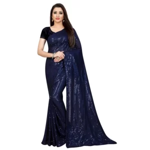 Women’s Georgette Embellished Sequnece Bollywood Saree With Unstitched Blouse 5.5Mtr (Blue)
