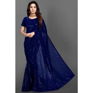 Women’s Georgette Embellished Sequnece Bollywood Saree With Unstitched Blouse 5.5Mtr (Blue)