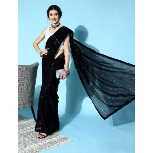Women’s Georgette Embellished Sequnece Bollywood Saree With Unstitched Blouse 5.5Mtr (Black)