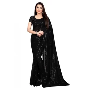 Women’s Georgette Embellished Sequnece Bollywood Saree With Unstitched Blouse 5.5Mtr (Black)