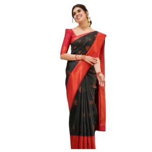 Women’s Silk Printed Saree With Unstitched Blouse 5.5Mtr (Black)