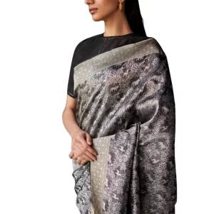 Women’s Silk Printed Saree With Unstitched Blouse 5.5Mtr (Grey)