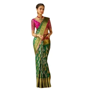 Women’s Silk Printed Saree With Unstitched Blouse 5.5Mtr (Green)