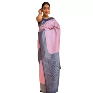 Women’s Silk Printed Saree With Unstitched Blouse 5.5Mtr (Pink)