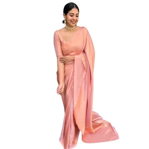 Women’s Silk Printed Saree With Unstitched Blouse 5.5Mtr (Peach)