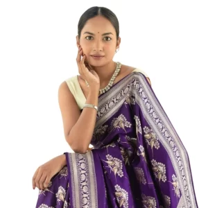 Women’s Silk Printed Saree With Unstitched Blouse 5.5Mtr (Purple)