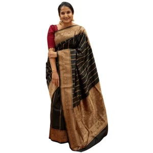 Women’s Silk Printed Saree With Unstitched Blouse 5.5Mtr (Black)