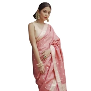 Women’s Cotton  Printed Saree With Unstitched Blouse 5.5Mtr (Peach)