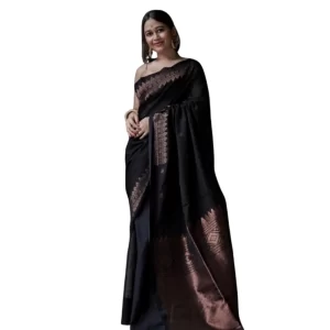 Women’s Silk Printed Saree With Unstitched Blouse 5.5Mtr (Black)
