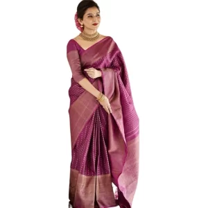 Women’s Silk Printed Saree With Unstitched Blouse 5.5Mtr (Purple)