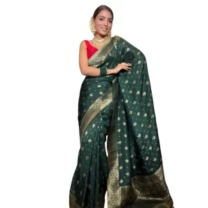 Women’s Silk Printed Saree With Unstitched Blouse 5.5Mtr (Green)