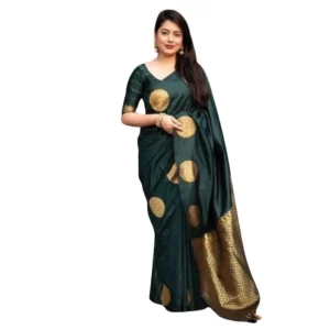 Women’s Silk Printed Saree With Unstitched Blouse 5.5Mtr (Green)