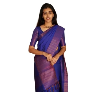 Women’s Silk Printed Saree With Unstitched Blouse 5.5Mtr (Blue)