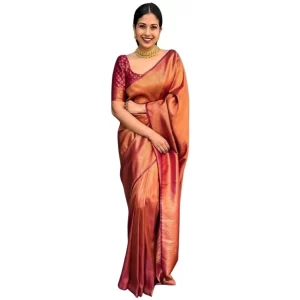 Women’s Silk Printed Saree With Unstitched Blouse 5.5Mtr (Maroon)