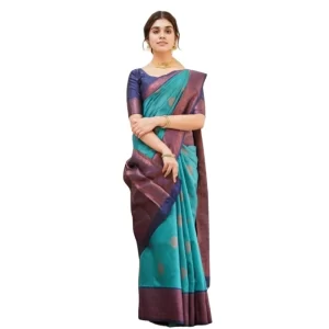Women’s Silk Printed Saree With Unstitched Blouse 5.5Mtr (Rama)