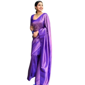 Women’s Silk Printed Saree With Unstitched Blouse 5.5Mtr (Blue)