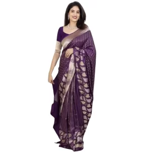 Women’s Silk Printed Saree With Unstitched Blouse 5.5Mtr (Purple)