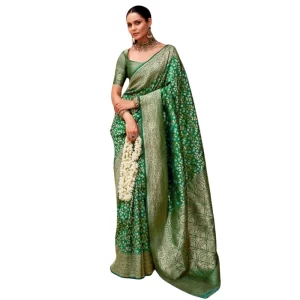 Women’s Silk Printed Saree With Unstitched Blouse 5.5Mtr (Green)