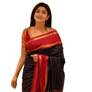 Women’s Silk Printed Saree With Unstitched Blouse 5.5Mtr (Navy Blue)