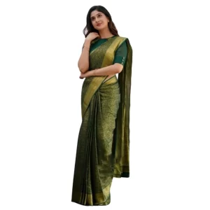 Women’s Silk Printed Saree With Unstitched Blouse 5.5Mtr (Green)