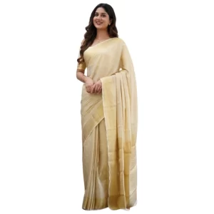 Women’s Silk Printed Saree With Unstitched Blouse 5.5Mtr (Cream)