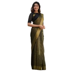 Women’s Silk Printed Saree With Unstitched Blouse 5.5Mtr (Black)