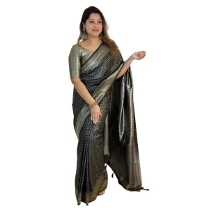Women’s Silk Printed Saree With Unstitched Blouse 5.5Mtr (Black)