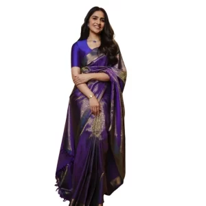 Women’s Silk Printed Saree With Unstitched Blouse 5.5Mtr (Purple)