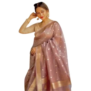 Women’s Cotton  Printed Saree With Unstitched Blouse 5.5Mtr (Rose Gold)