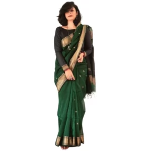Women’s Silk Printed Saree With Unstitched Blouse 5.5Mtr (Dark Green)