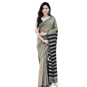 Women’s Silk Printed Saree With Unstitched Blouse 5.5Mtr (Gold-Black)
