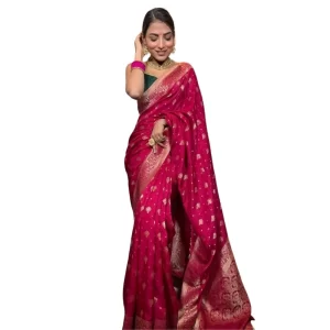 Women’s Silk Printed Saree With Unstitched Blouse 5.5Mtr (Rani Pink)