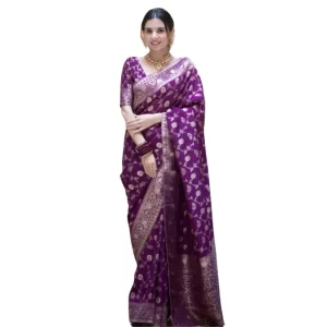 Women’s Silk Printed Saree With Unstitched Blouse 5.5Mtr (Purple)