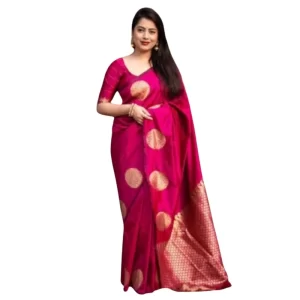 Women’s Silk Printed Saree With Unstitched Blouse 5.5Mtr (Pink)
