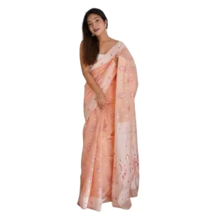 Women’s Cotton  Printed Saree With Unstitched Blouse 5.5Mtr (Peach)