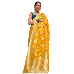 Women’s Silk Printed Saree With Unstitched Blouse 5.5Mtr (Gold Yellow)