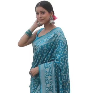 Women’s Silk Printed Saree With Unstitched Blouse 5.5Mtr (Sky Blue)