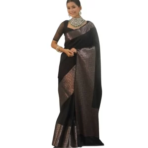Women’s Silk Printed Saree With Unstitched Blouse 5.5Mtr (Black)