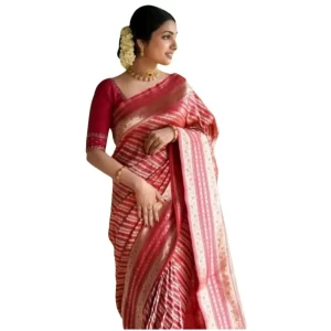 Women’s Silk Printed Saree With Unstitched Blouse 5.5Mtr (Pink)