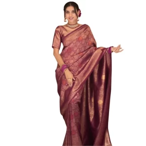 Women’s Silk Printed Saree With Unstitched Blouse 5.5Mtr (Wine)