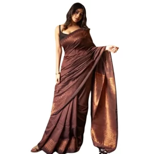 Women’s Silk Printed Saree With Unstitched Blouse 5.5Mtr (Coffee)