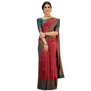 Women’s Silk Printed Saree With Unstitched Blouse 5.5Mtr (Red)