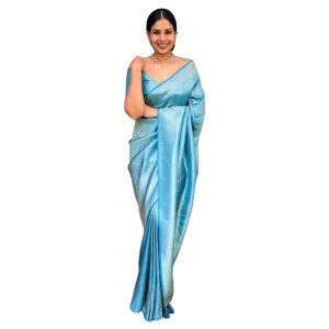 Women’s Silk Printed Saree With Unstitched Blouse 5.5Mtr (Sky Blue)