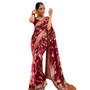 Women’s Silk Printed Saree With Unstitched Blouse 5.5Mtr (Maroon)